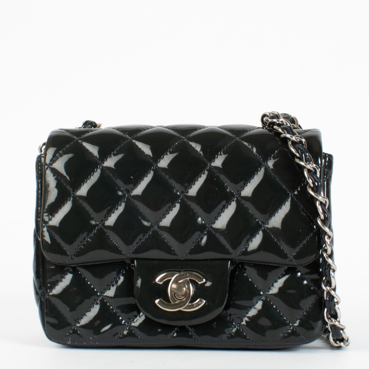 Chanel Blue Patent Leather Mini Square Classic Bag