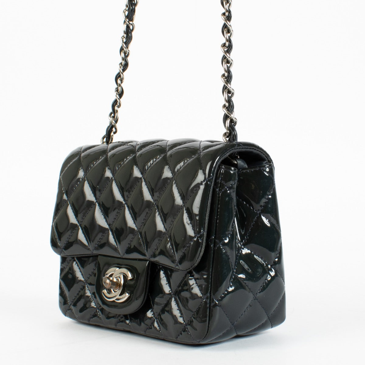 Chanel Blue Patent Leather Mini Square Classic Bag