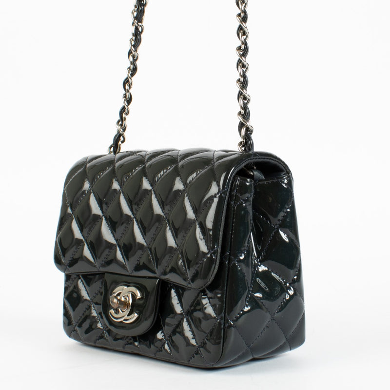 Chanel Blue Patent Leather Mini Square Classic Bag