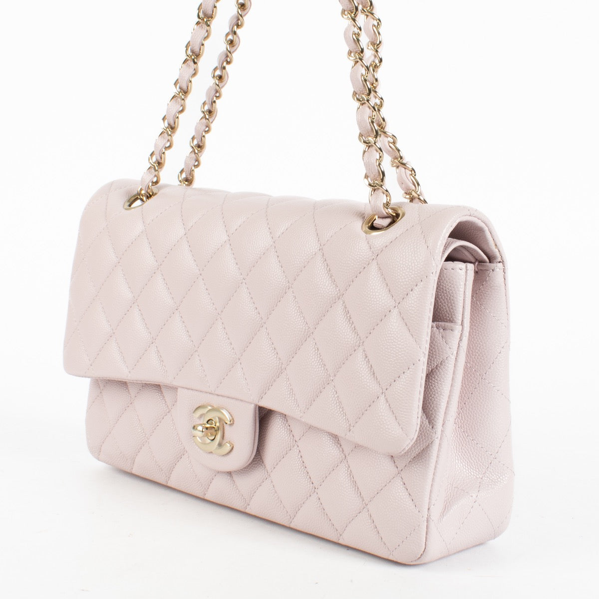 Authentic Second Hand Chanel Pale Pink Caviar Medium Classic 11.12 Bag in brand new condition with stickers on Labellov.com