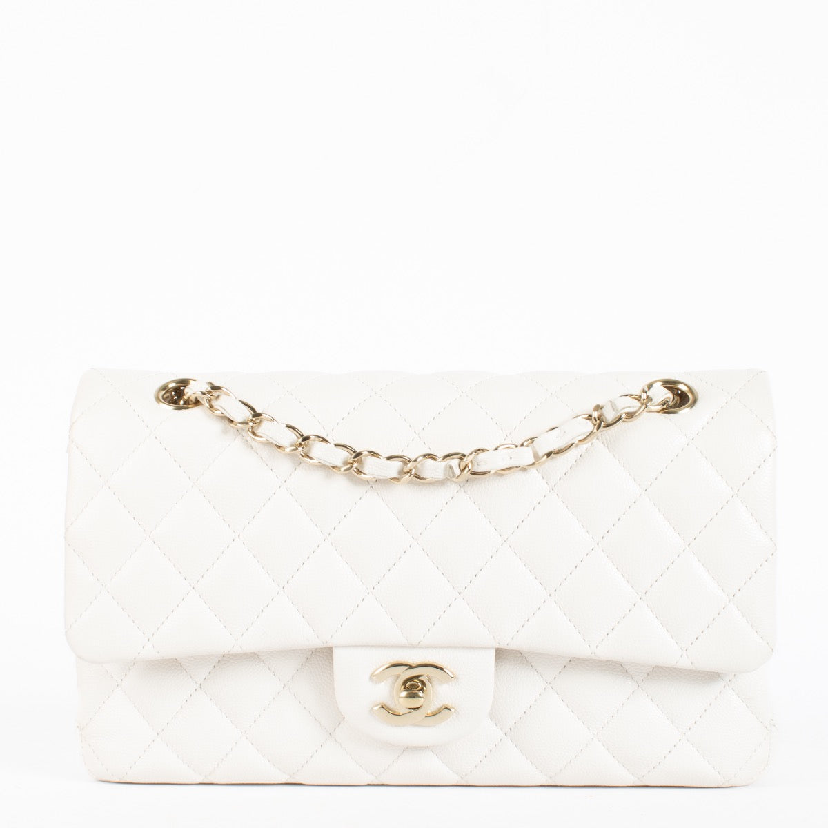 Authentic Preloved Chanel White Caviar Medium Classic 11.12 Bag on Labellov.com