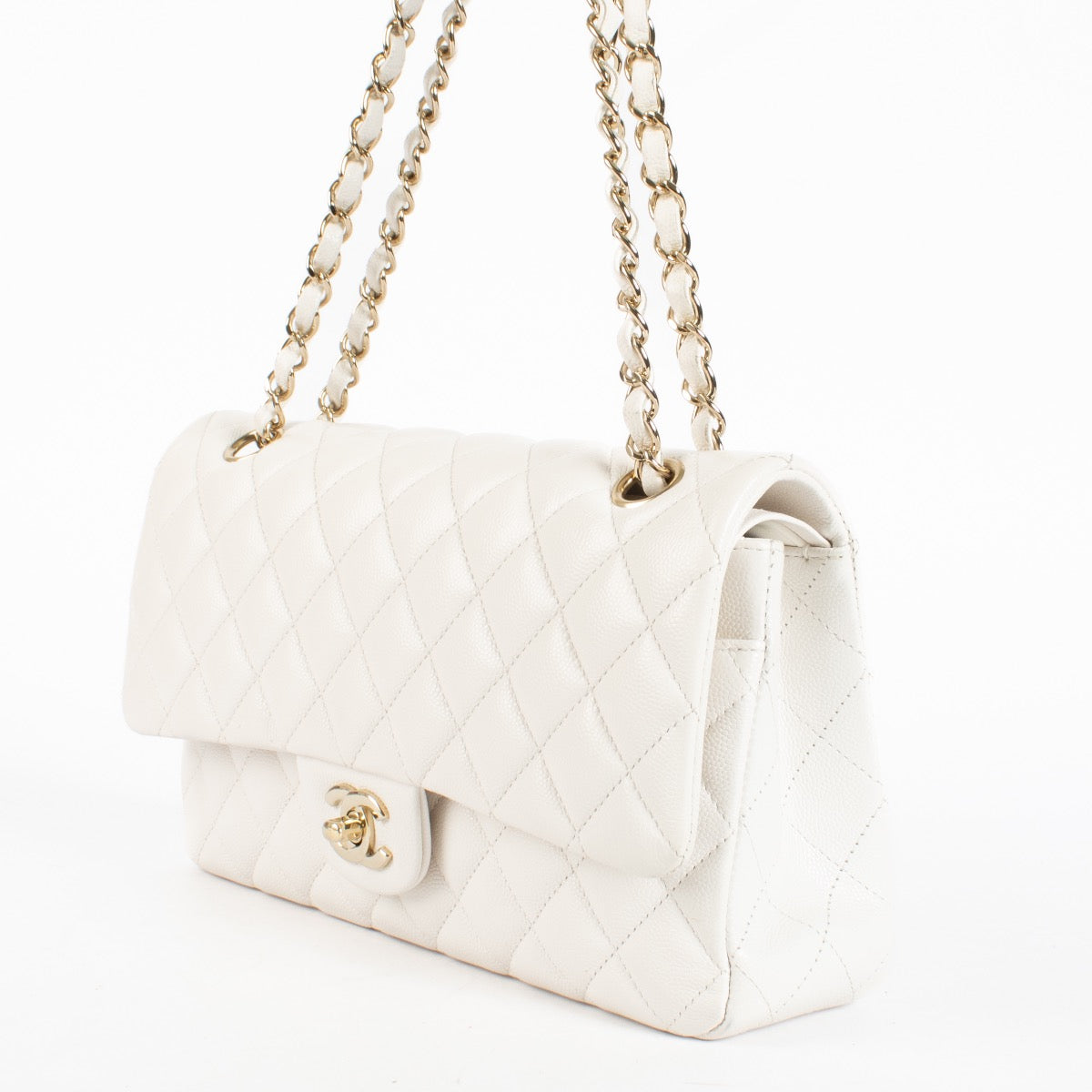 Authentic Preloved Chanel White Caviar Medium Classic 11.12 Bag on Labellov.com