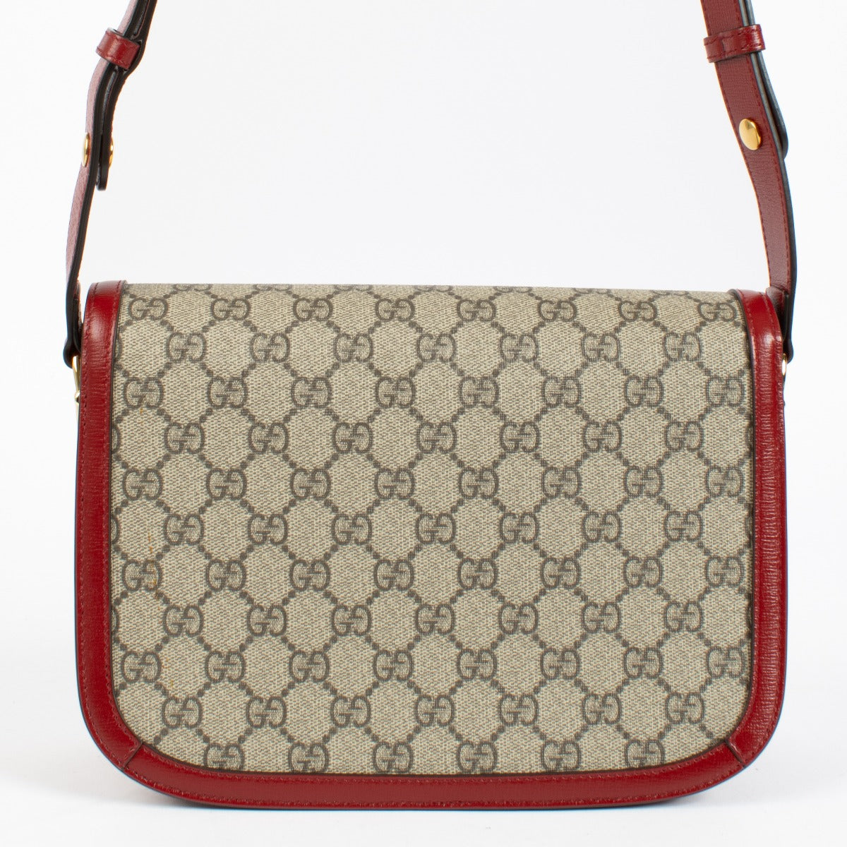 Authentic second-hand Gucci Red/GG Supreme Horsebit 1955 Medium Bag on labellov.com