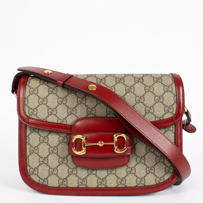 Authentic Preloved Gucci Red/GG Supreme Horsebit 1955 Medium Bag on Labellov.com