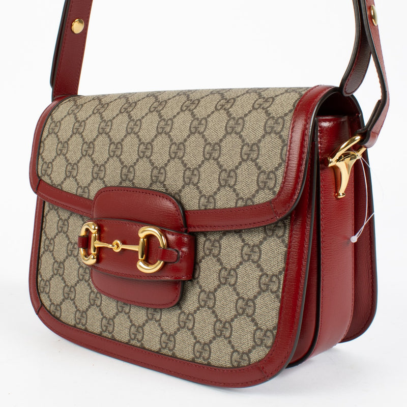 Authentic Preloved Gucci Red/GG Supreme Horsebit 1955 Medium Bag on Labellov.com