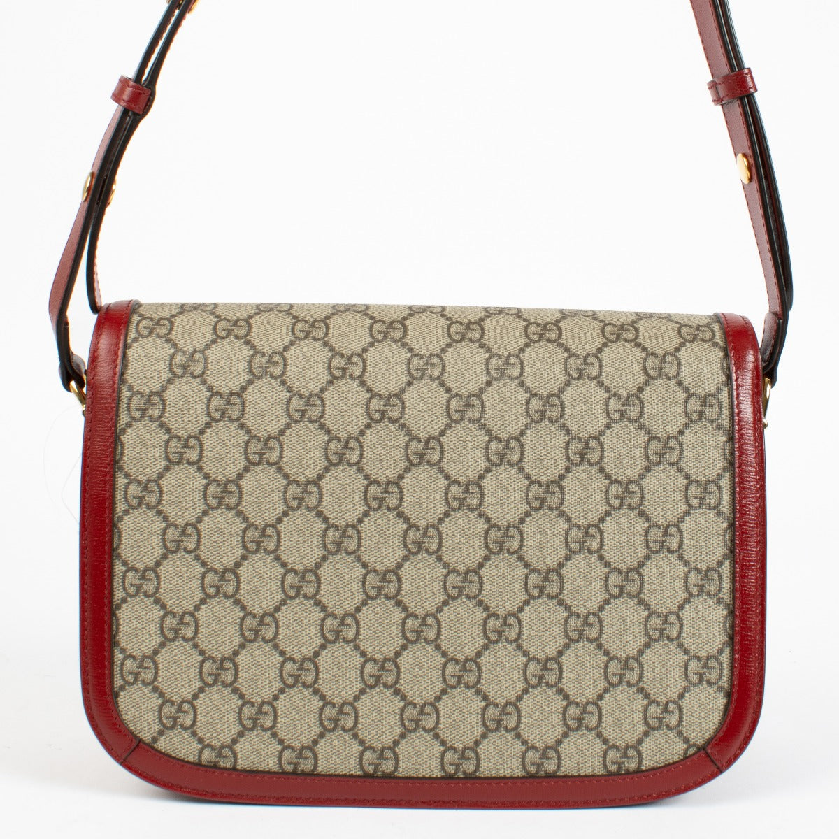 Authentic Preloved Gucci Red/GG Supreme Horsebit 1955 Medium Bag on Labellov.com