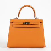 authentic second hand luxury designer Hermès Kelly 25 Orange Epsom Palladium Hardware
