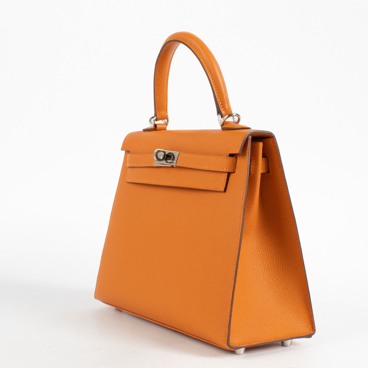 authentic second hand luxury designer Hermès Kelly 25 Orange Epsom Palladium Hardware