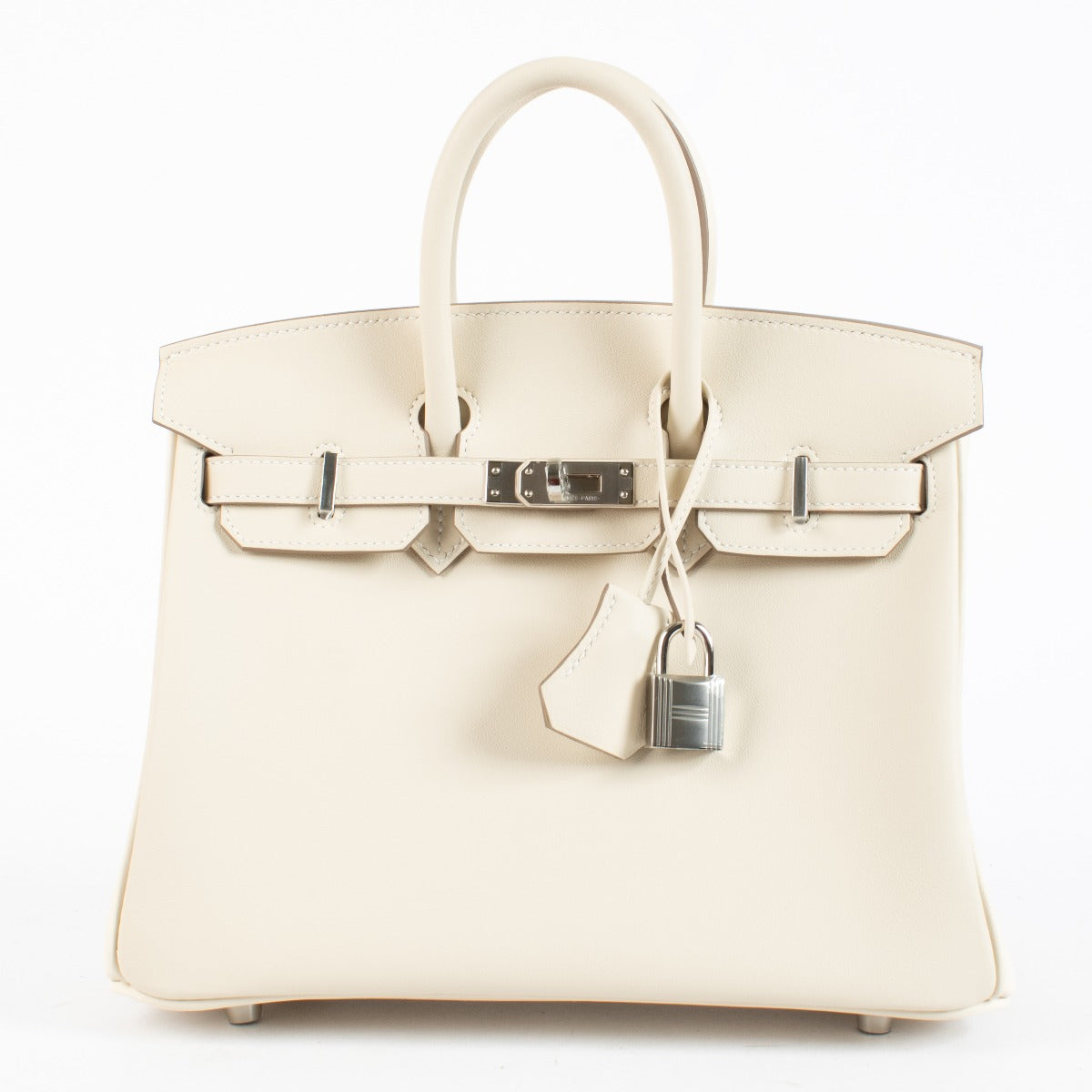 Authentic second hand brand new Hermès Birkin 25 Craie Swift Palladium Hardware on www.labellov.com
