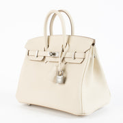 Authentic second hand brand new Hermès Birkin 25 Craie Swift Palladium Hardware on www.labellov.com