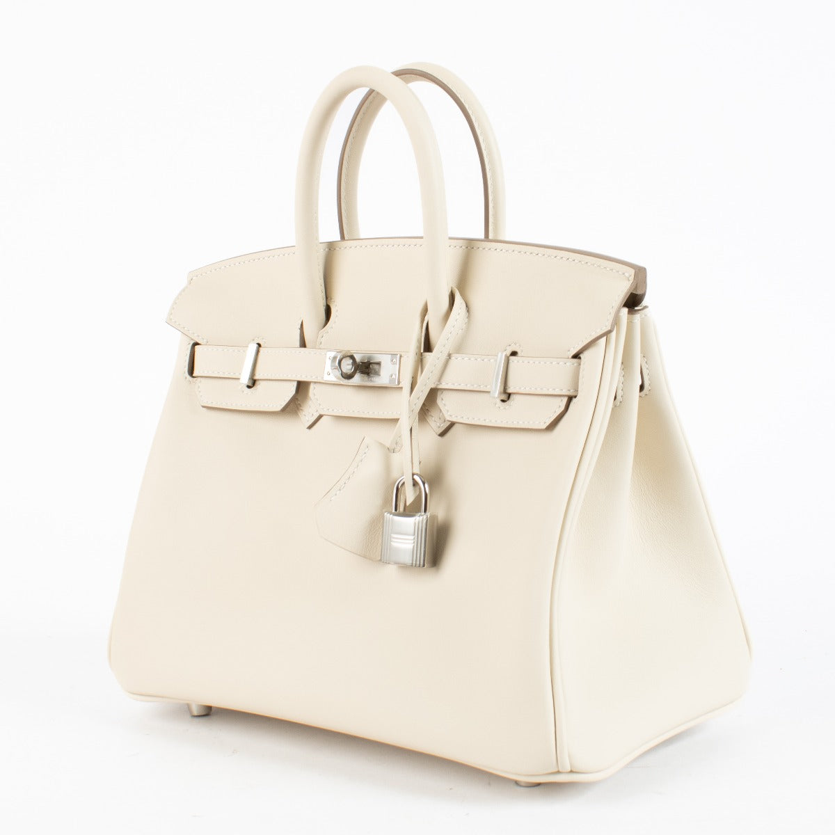 Authentic second hand brand new Hermès Birkin 25 Craie Swift Palladium Hardware on www.labellov.com
