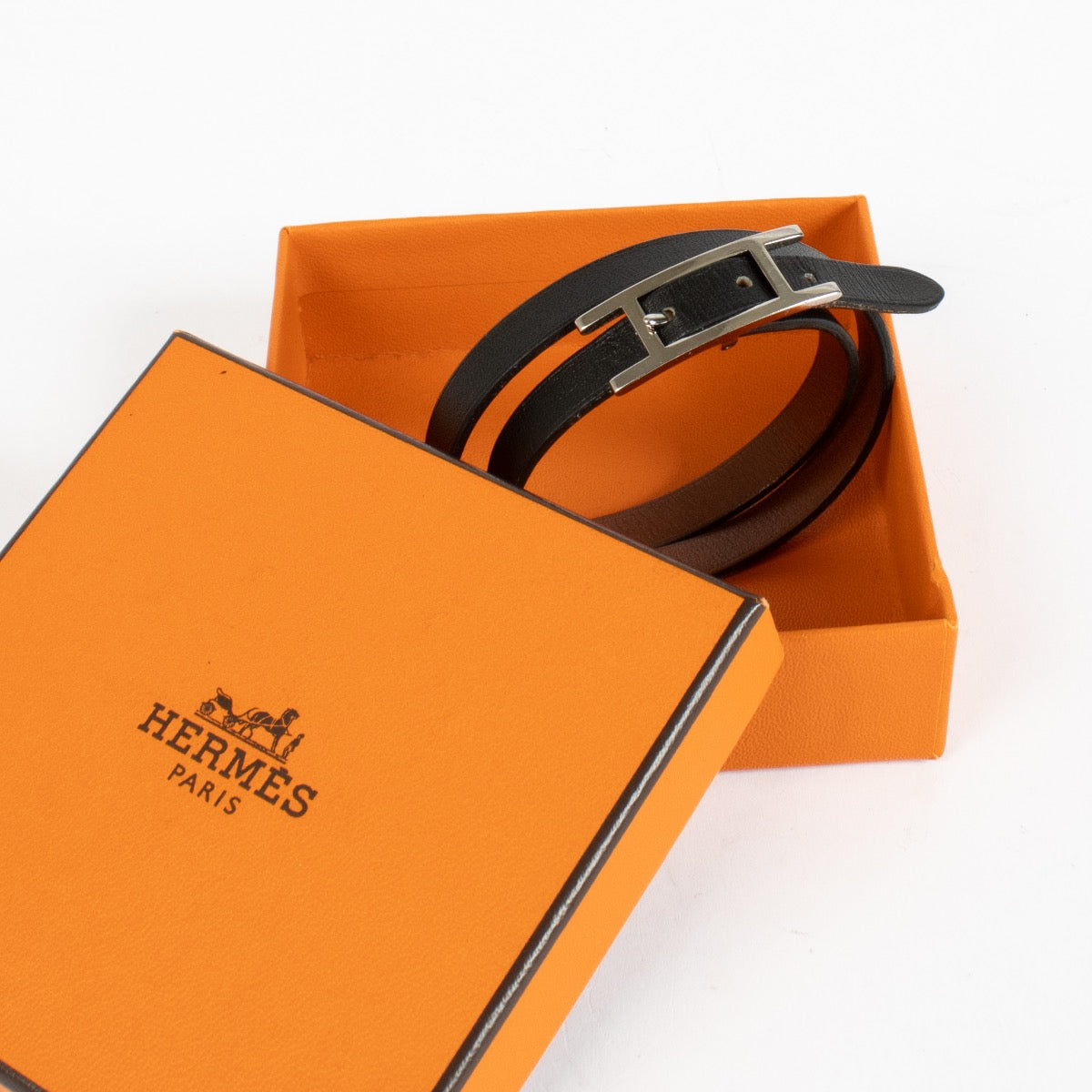 Hermès Black Hapi Double Tour Bracelet - Size T2