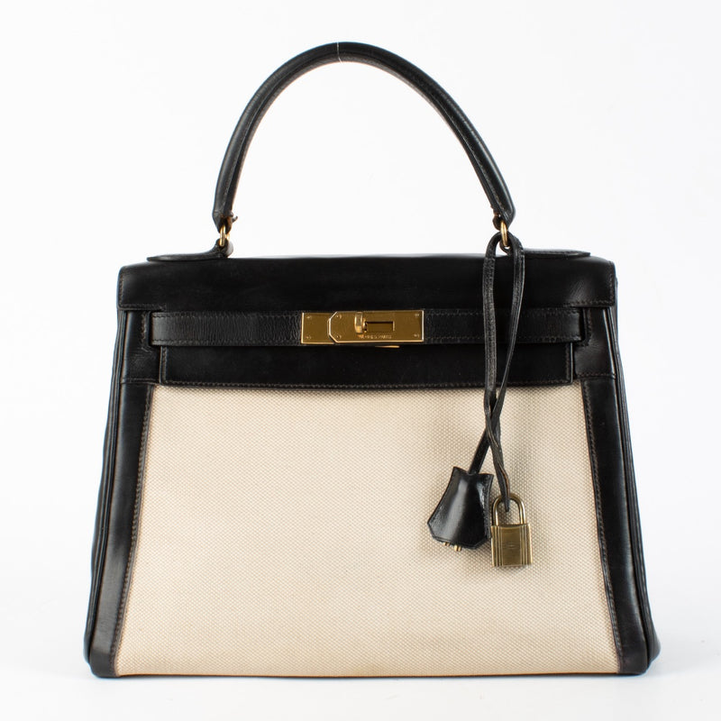 shop 100% authentic second hand Hermès Vintage Kelly 28 Toile H Canvas/Box GHW on Labellov.com