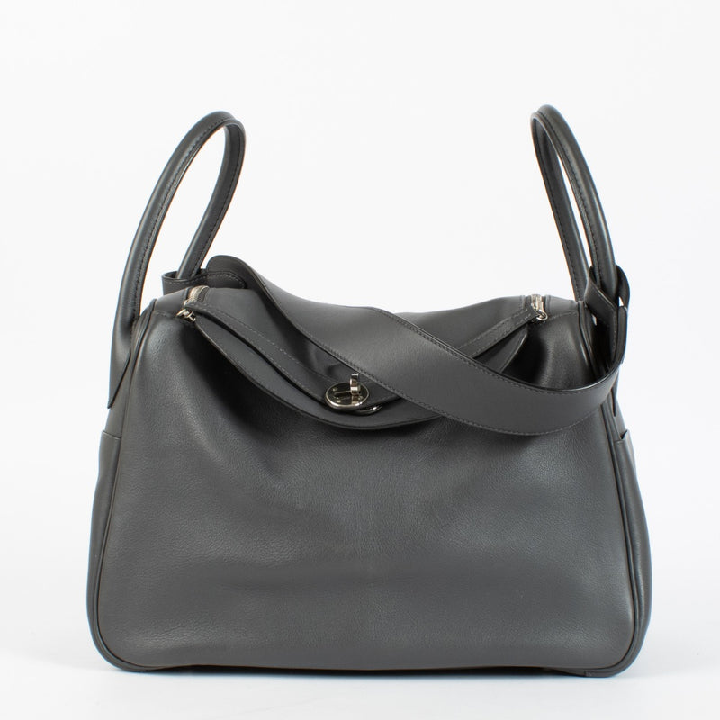 Authentic pre-loved Hermès Lindy 34 in Ardoise Swift leather with palladium hardware, available at Labellov.com.