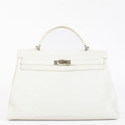 Hermès Kelly 40 White Clemence PHW