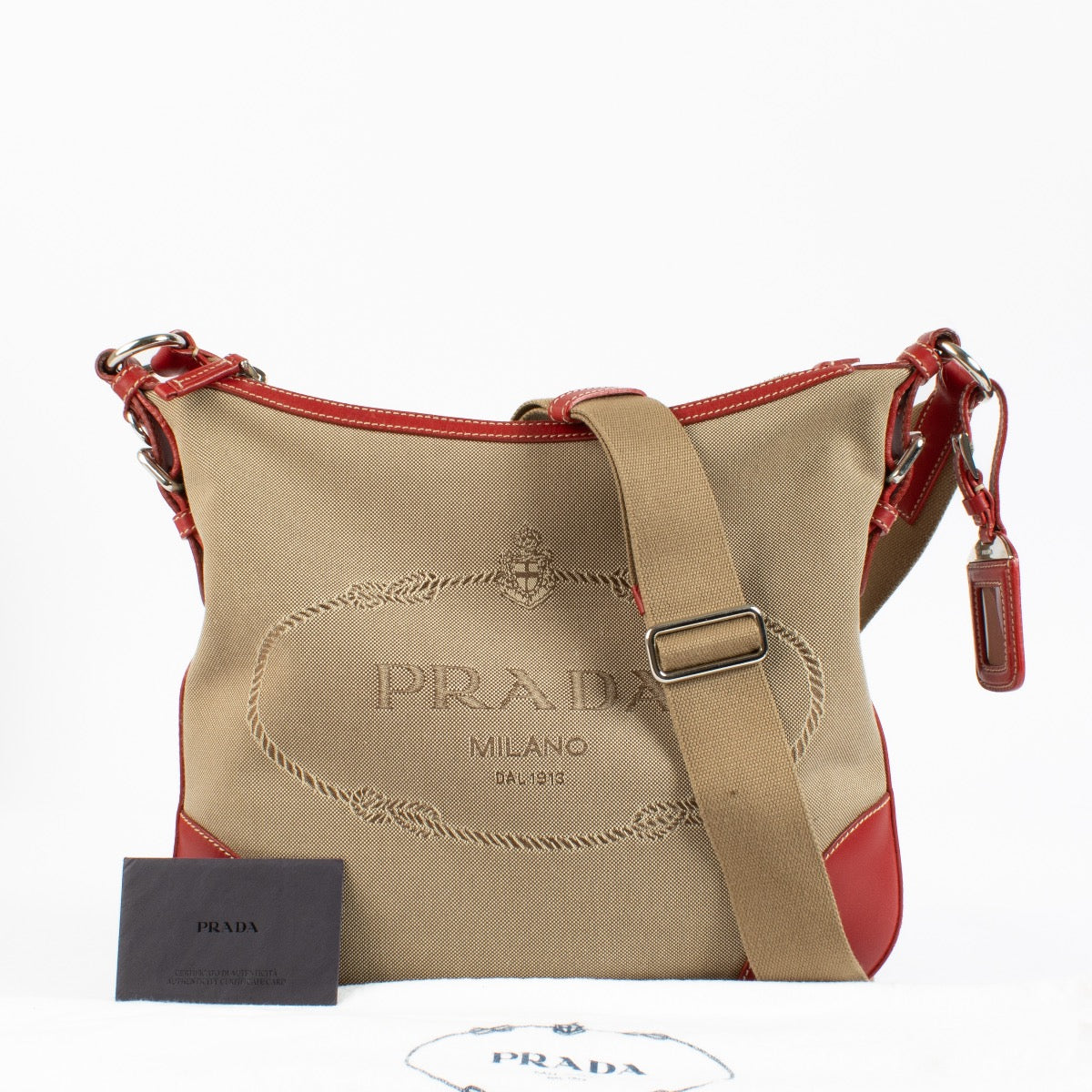 shop authentic Prada Logo Jacquard Messenger Bag on www.labellov.com