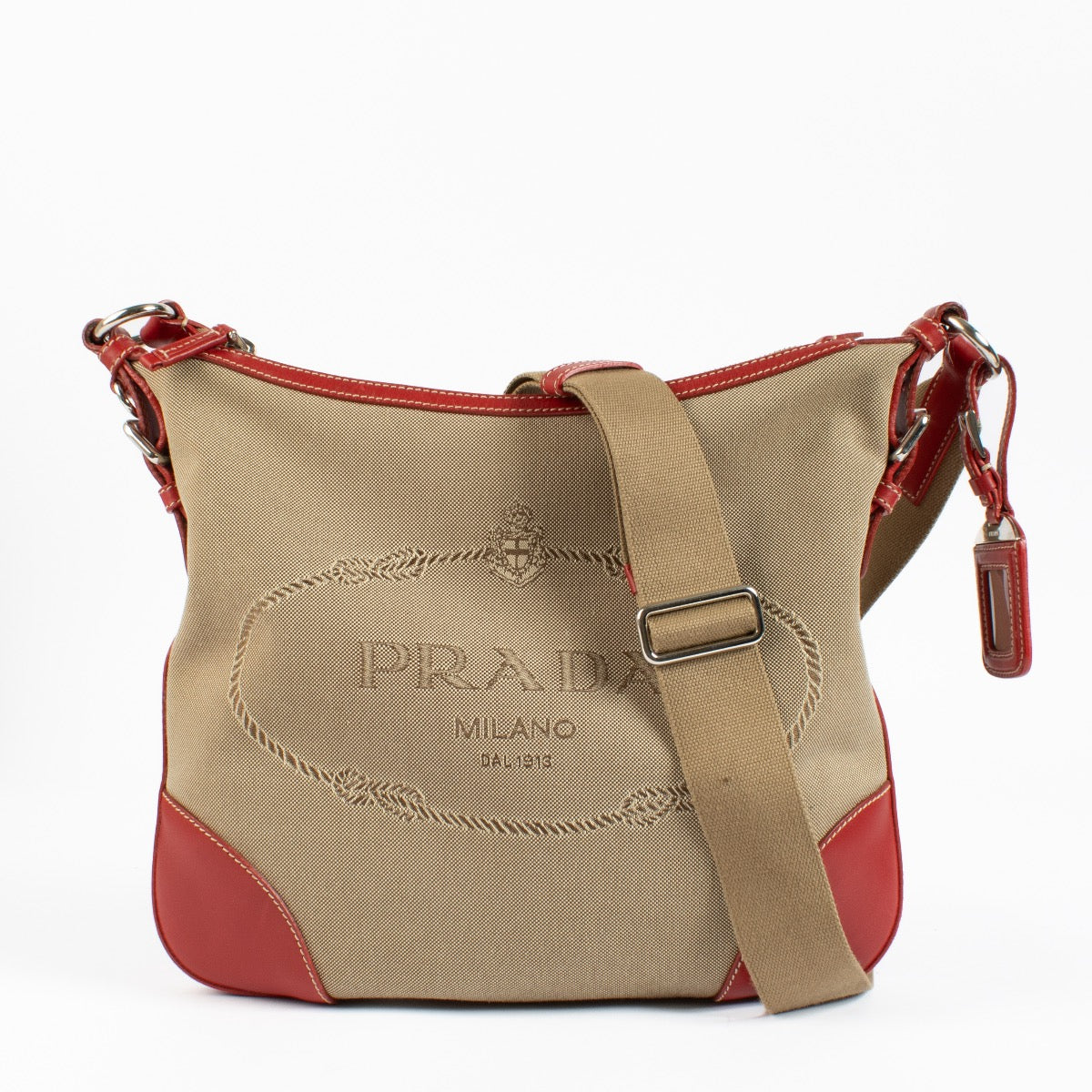 shop authentic Prada Logo Jacquard Messenger Bag on www.labellov.com