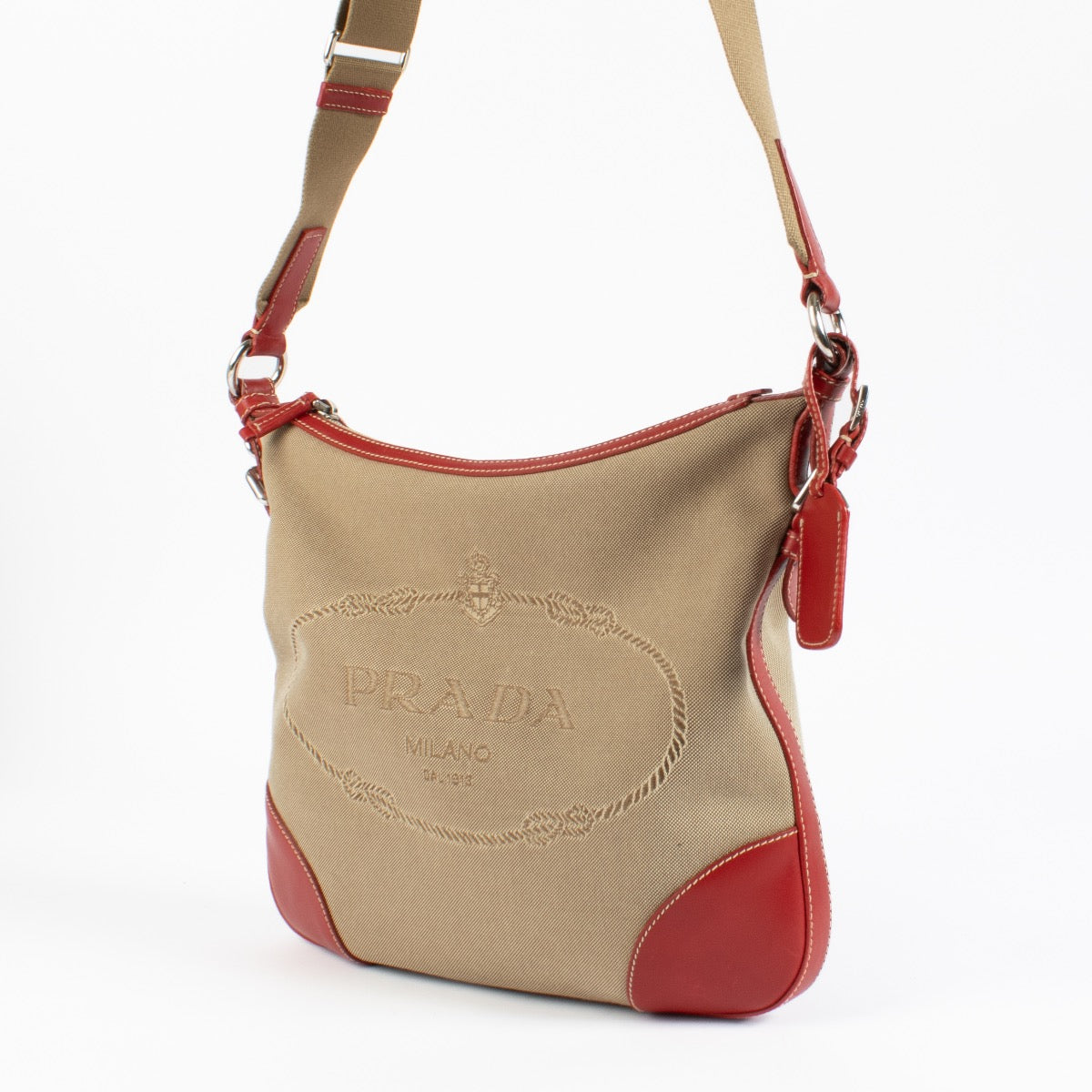shop authentic Prada Logo Jacquard Messenger Bag on www.labellov.com