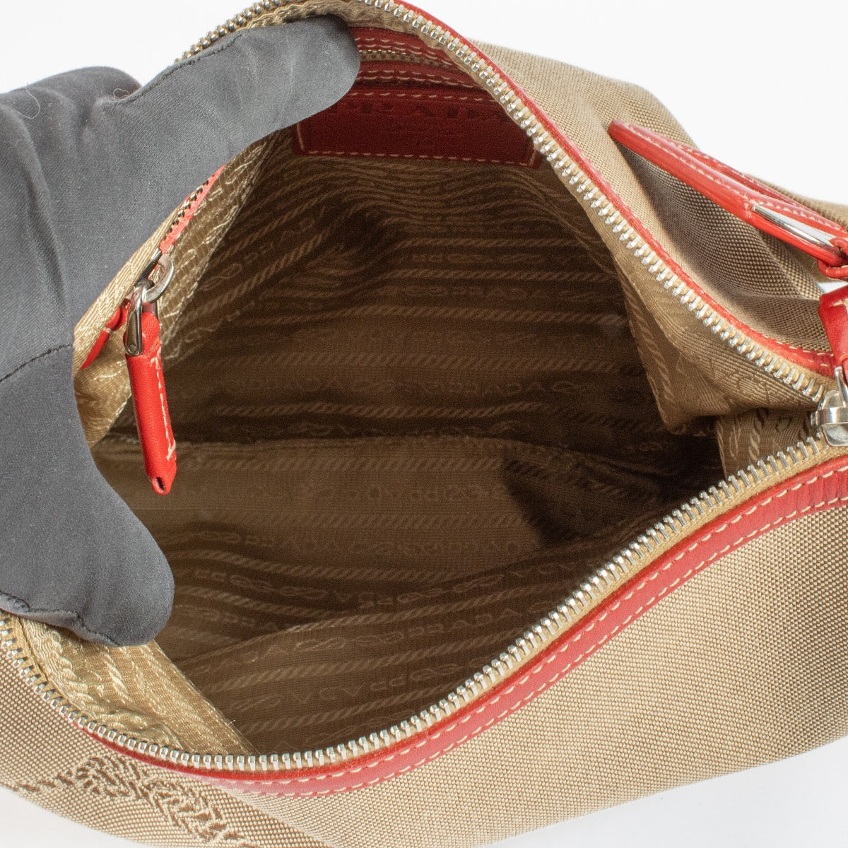 shop authentic Prada Logo Jacquard Messenger Bag on www.labellov.com