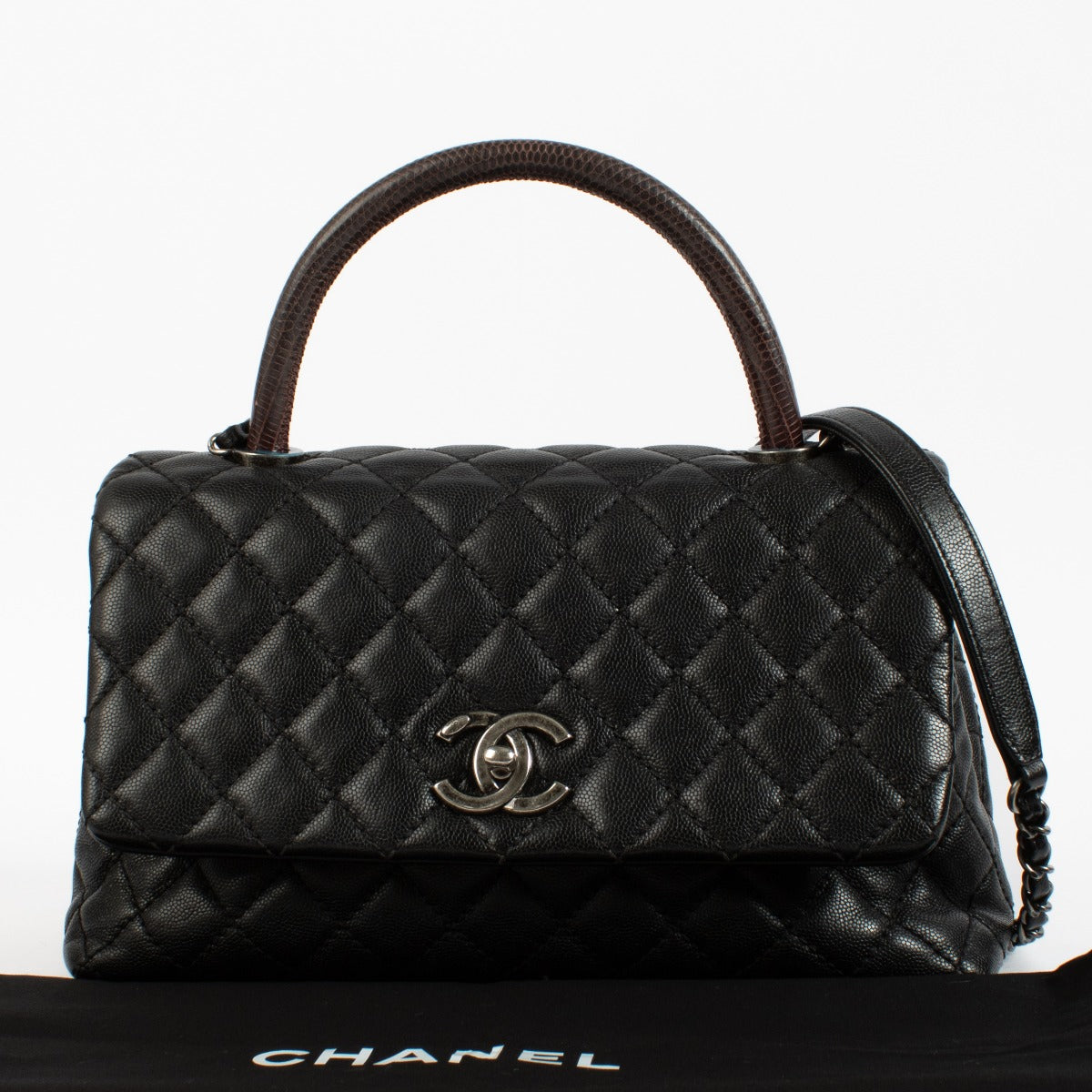 Chanel Black Caviar/Lizard Large Coco Handle Bag