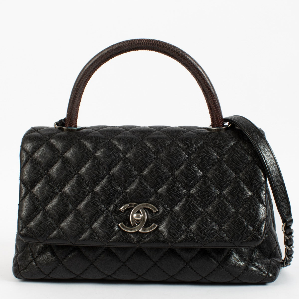 Chanel Black Caviar/Lizard Large Coco Handle Bag