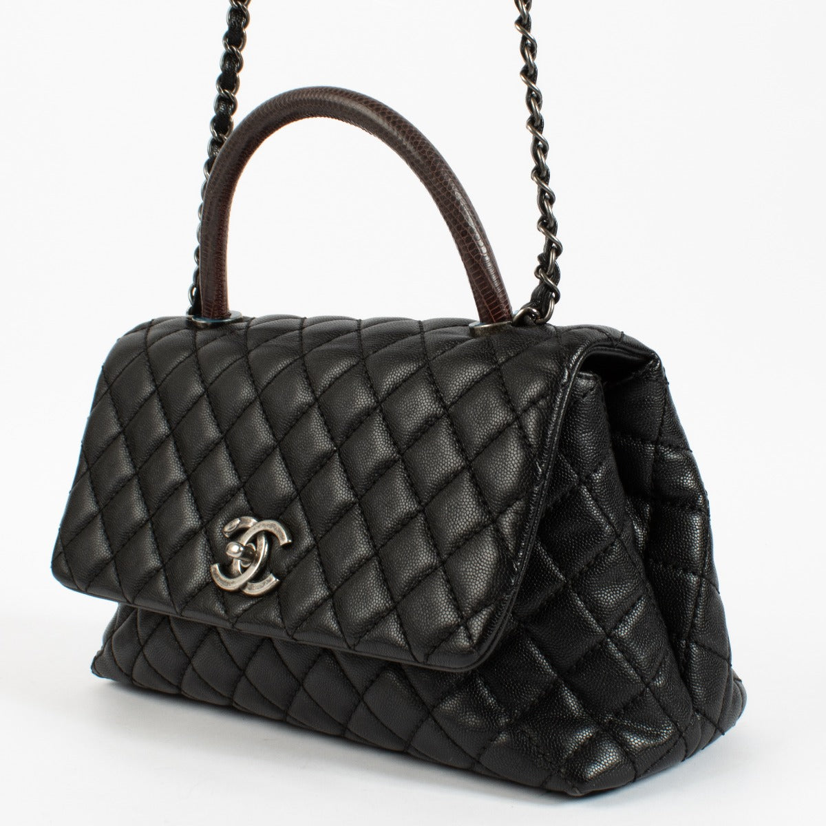 Chanel Black Caviar/Lizard Large Coco Handle Bag
