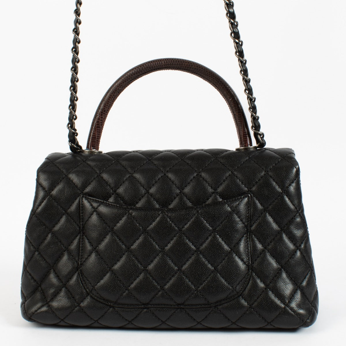 Chanel Black Caviar/Lizard Large Coco Handle Bag