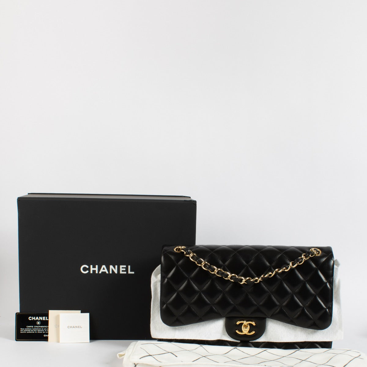 Chanel Black Lambskin Large Classic Handbag