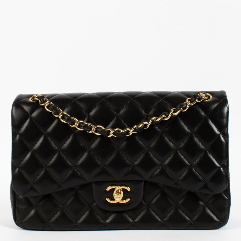 Chanel Black Lambskin Large Classic Handbag
