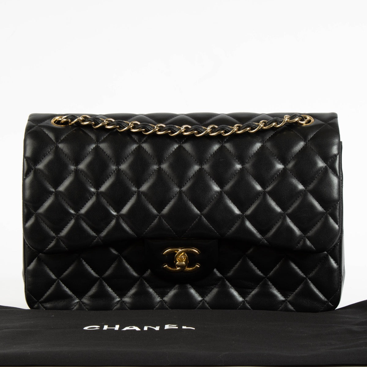 shop 100% authentic second hand Chanel Black Lambskin Large/Jumbo Classic Flap Bag on Labellov.com