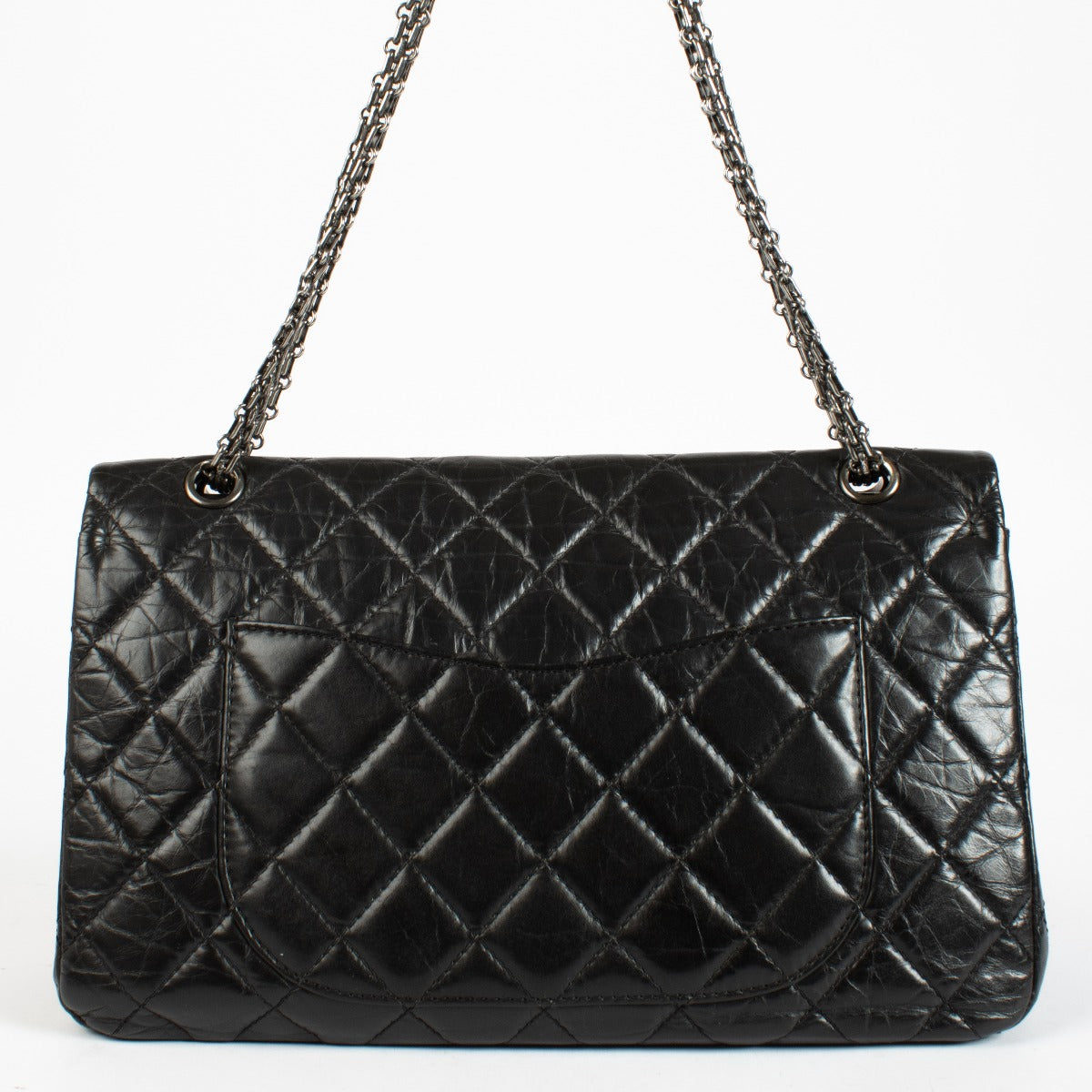 Authentic pre-loved Chanel Black Aged Calfskin Maxi 2.55 Bag on Labellov.com