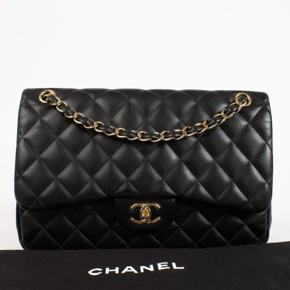 Authentic pre-loved Chanel Classic Large / Jumbo Black Lambskin Flap Bag on Labellov.com