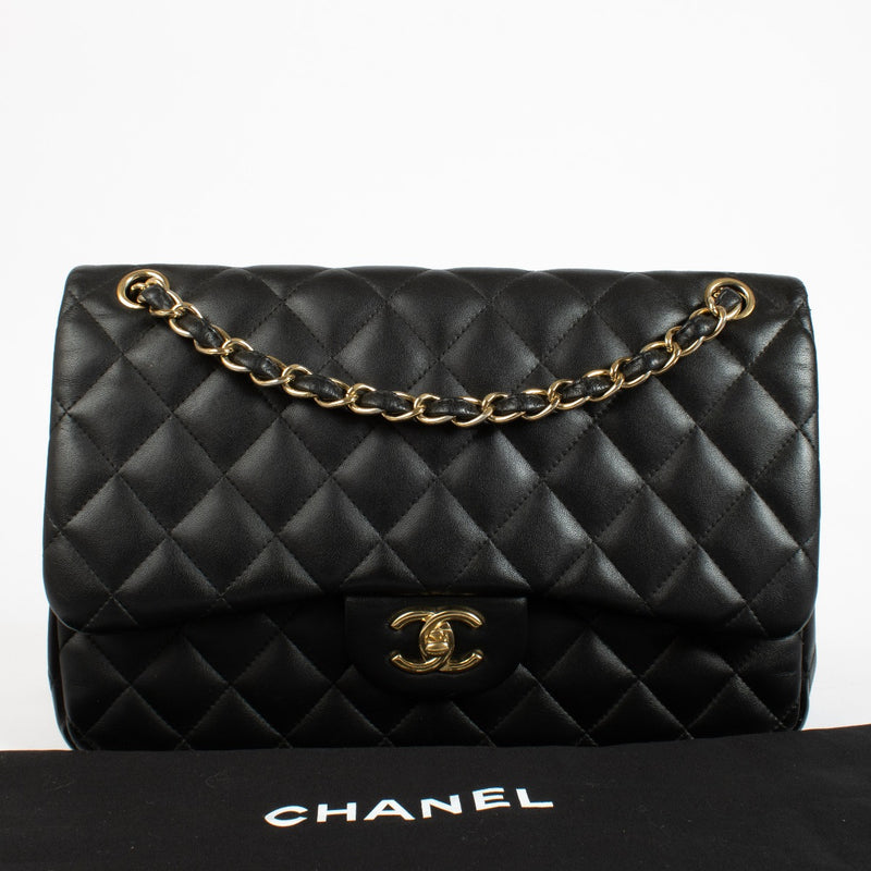 Authentic pre-loved Chanel Classic Large / Jumbo Black Lambskin Flap Bag on Labellov.com