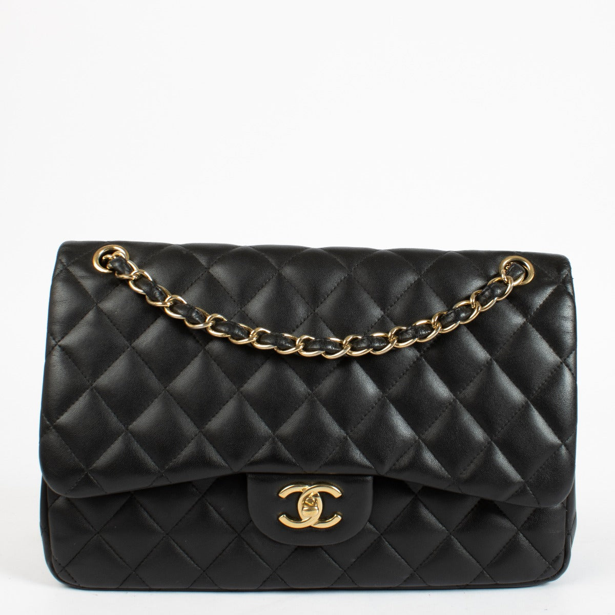 Authentic pre-loved Chanel Classic Large / Jumbo Black Lambskin Flap Bag on Labellov.com