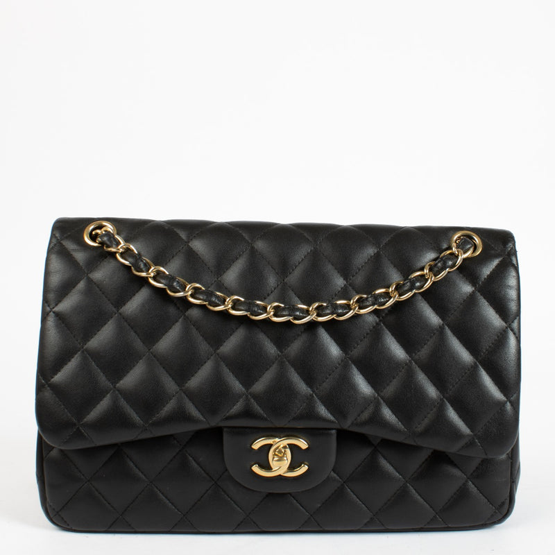 Authentic pre-loved Chanel Classic Large / Jumbo Black Lambskin Flap Bag on Labellov.com