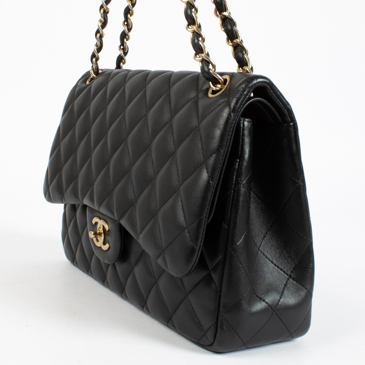 Authentic pre-loved Chanel Classic Large / Jumbo Black Lambskin Flap Bag on Labellov.com