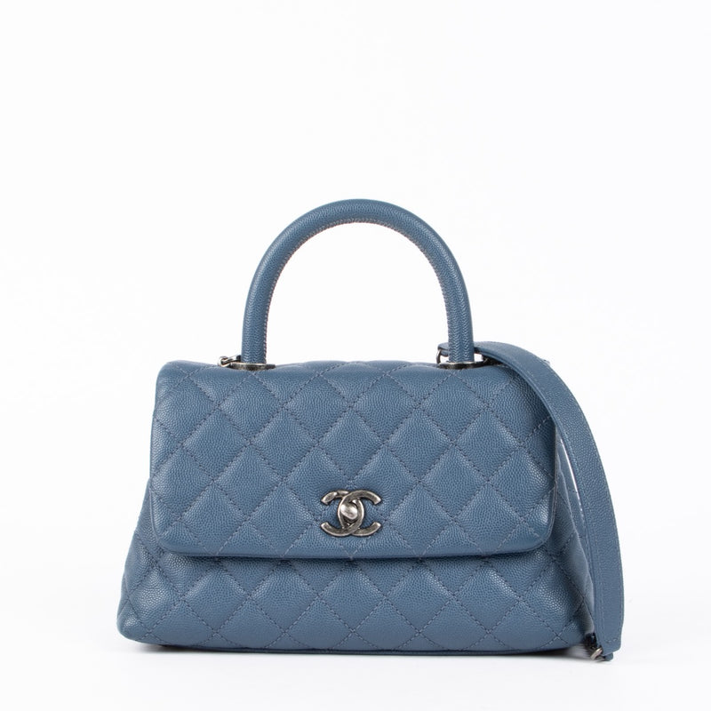 Authentic pre-loved Chanel Blue Small Coco Handle Bag on Labellov.com
