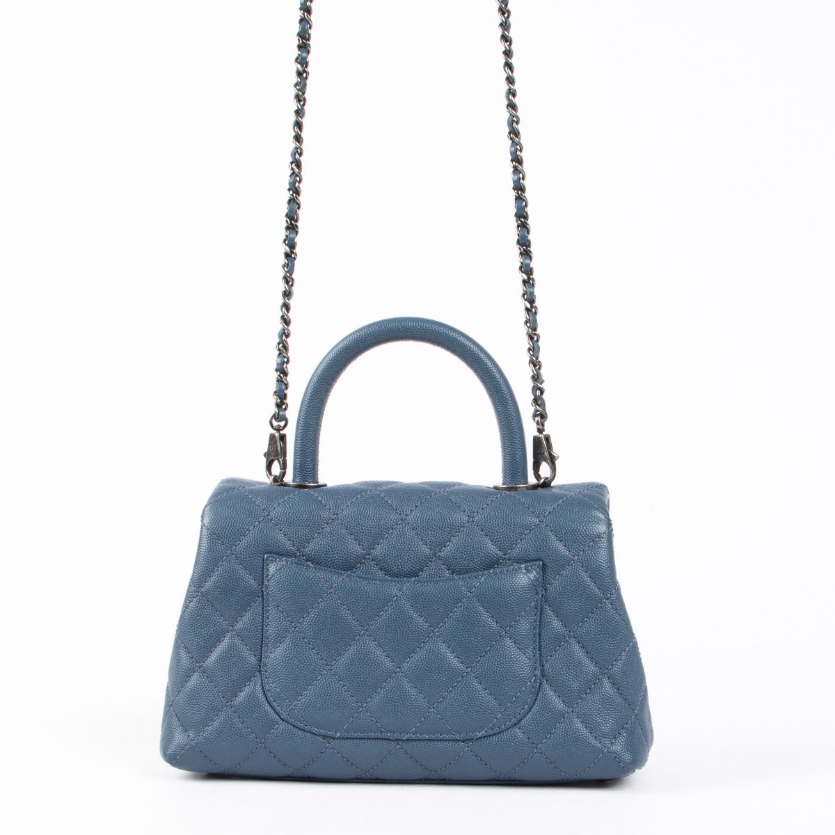 Authentic pre-loved Chanel Blue Small Coco Handle Bag on Labellov.com