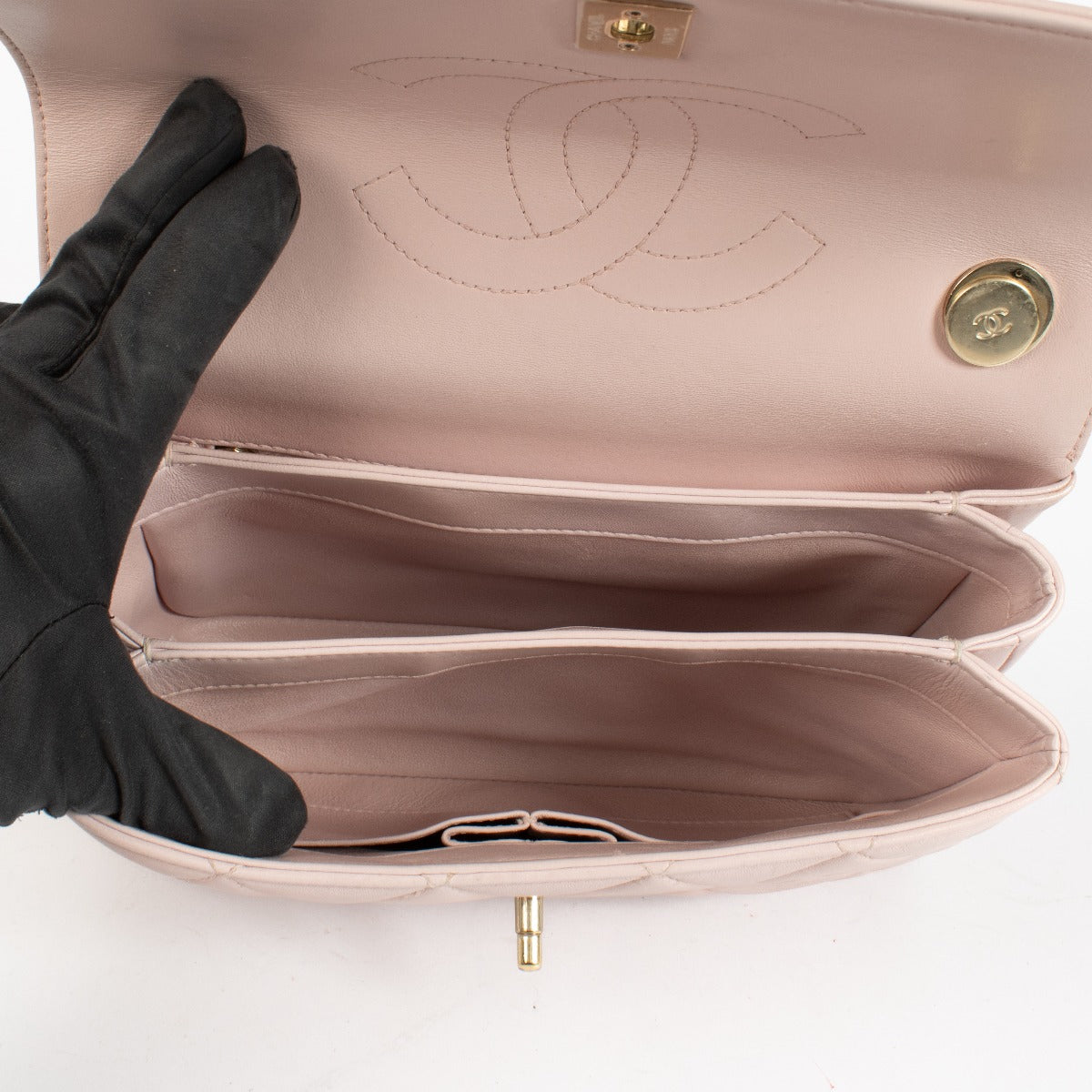 Authentic pre-loved Chanel Pink Lambskin Small Trendy CC Bag on Labellov.com