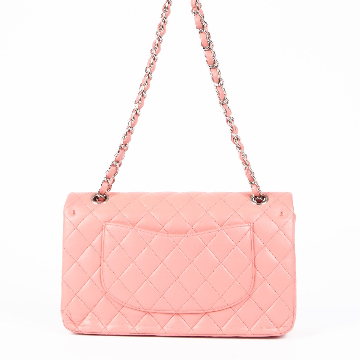 Shop safe online at Labellov in Antwerp, Brussels and Knokke this 100% authentic second hand Chanel Pink Lambskin Medium Classic 11.12 Handbag