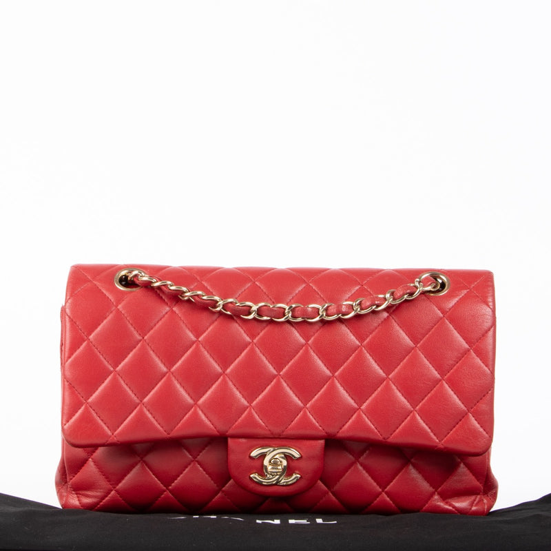 Authentic pre-loved Chanel Red Lambskin Medium 11.12 Classic Flap Bag on Labellov.com