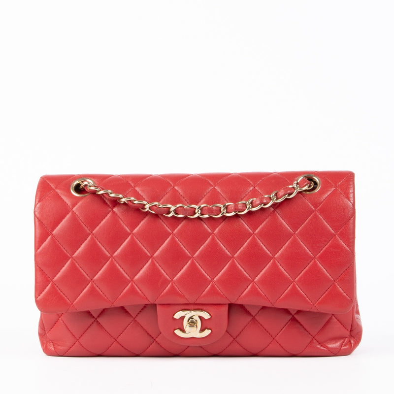 Authentic pre-loved Chanel Red Lambskin Medium 11.12 Classic Flap Bag on Labellov.com