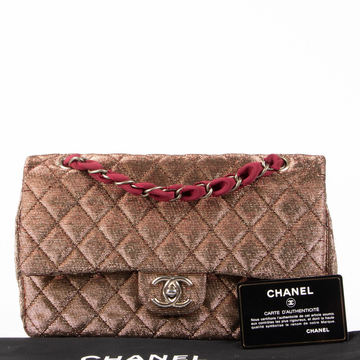 Authentic pre-loved Chanel Gold Lurex Medium Classic Flap Bag on Labellov.com