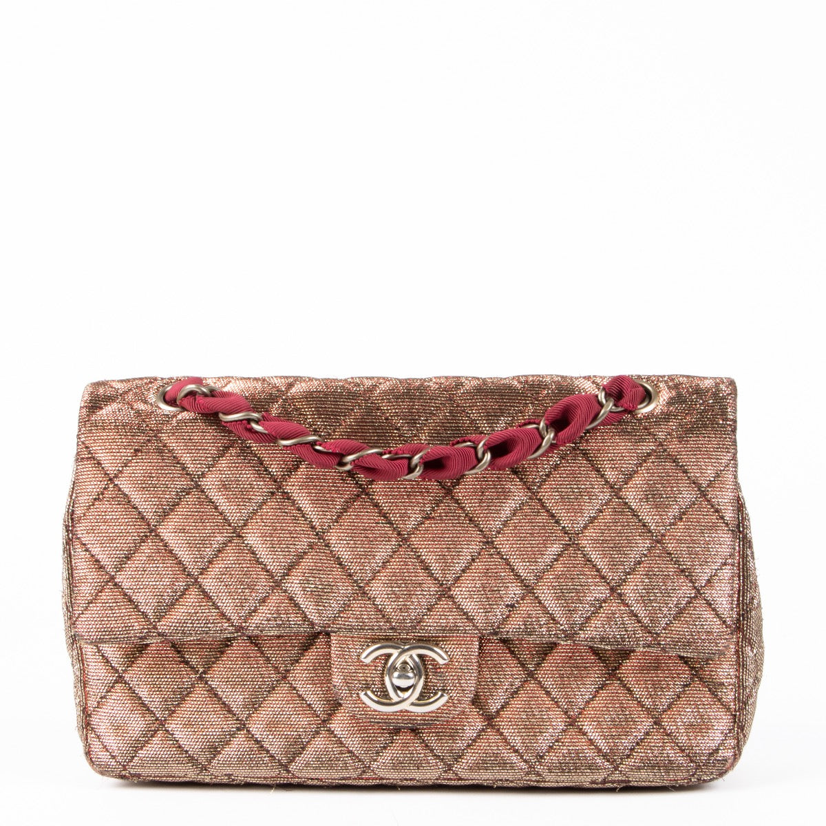 Authentic pre-loved Chanel Gold Lurex Medium Classic Flap Bag on Labellov.com