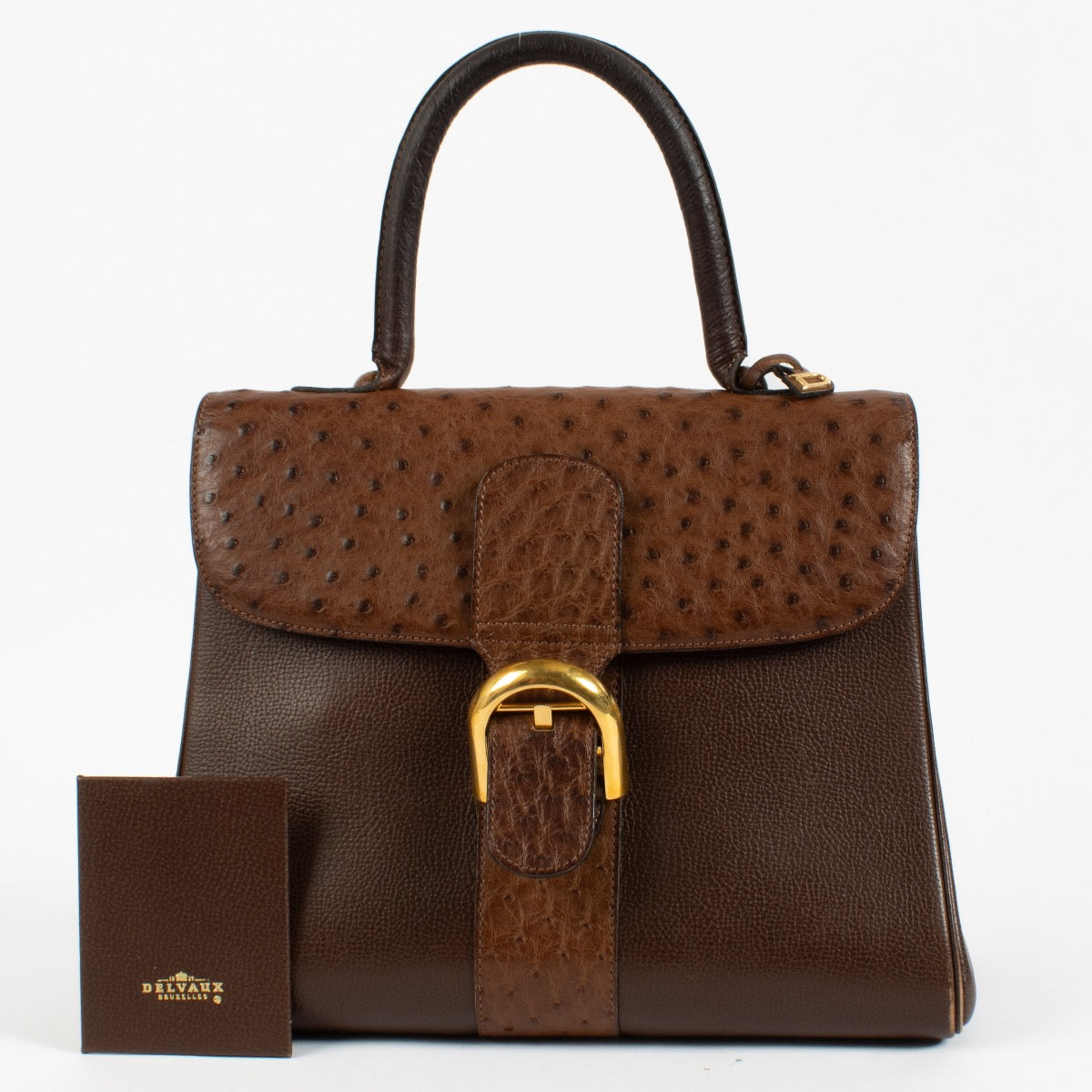 Delvaux Brillant MM en autruche marron/Galop