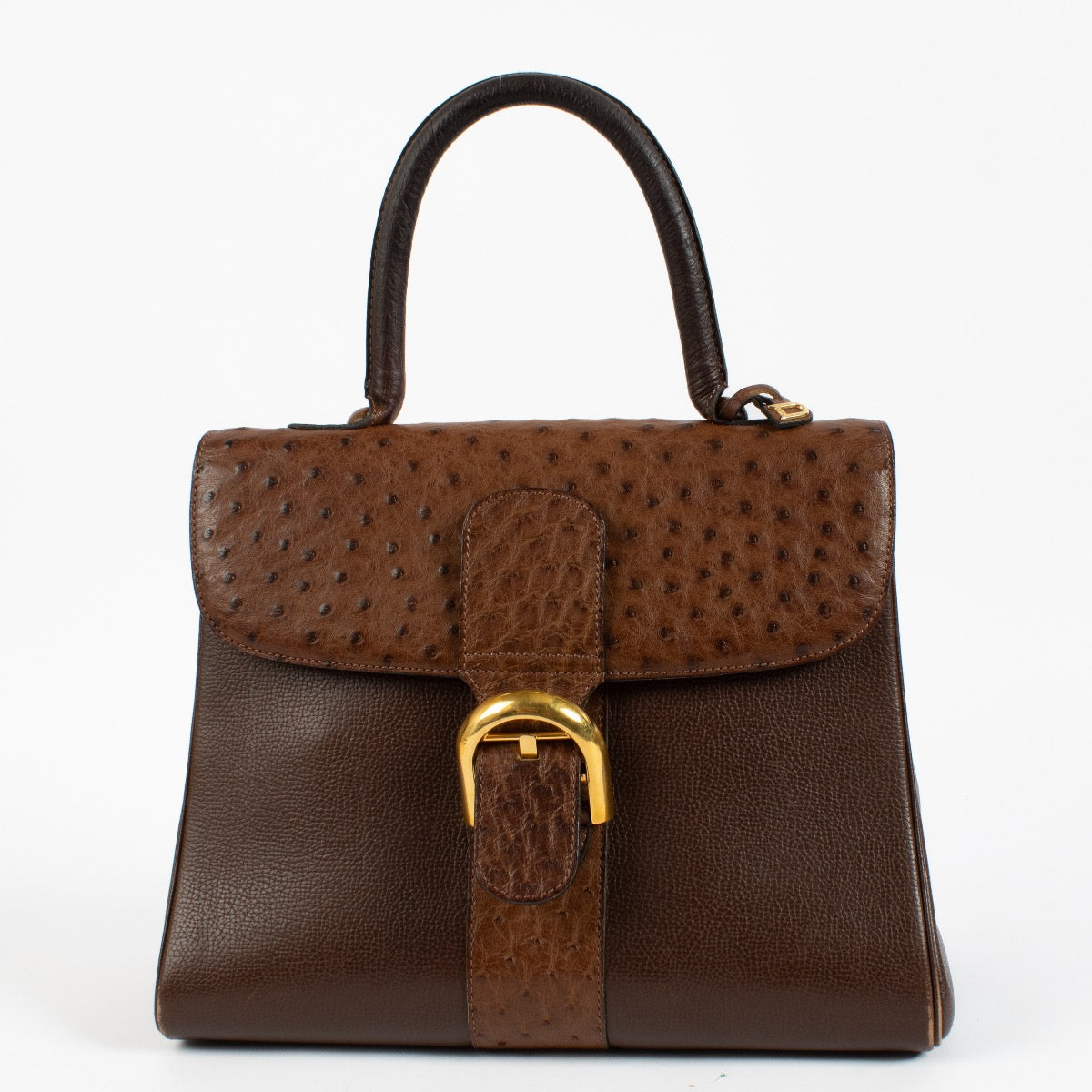 Delvaux Brown Ostrich/Trotteur Brillant MM