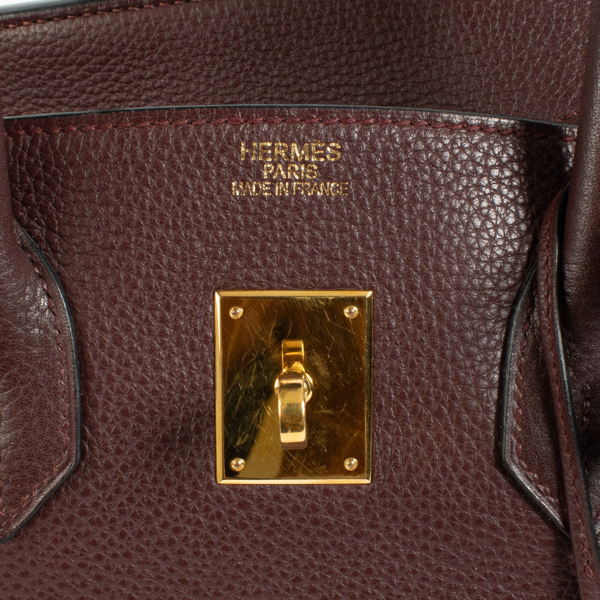 Hermès Birkin 35 Bordeaux Togo GHW Logo Stamp Detail
