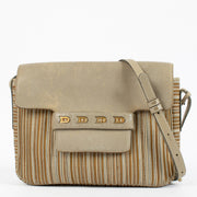 Delvaux Beige Toile de Cuir Malbec Crossbody Bag in vintage condition with adjustable strap and structured silhouette.