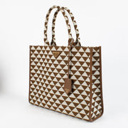 shop 100% authentic second hand Prada Tobacco/Chalk White Symbole Embroidered Fabric Tote Bag on Labellov.com