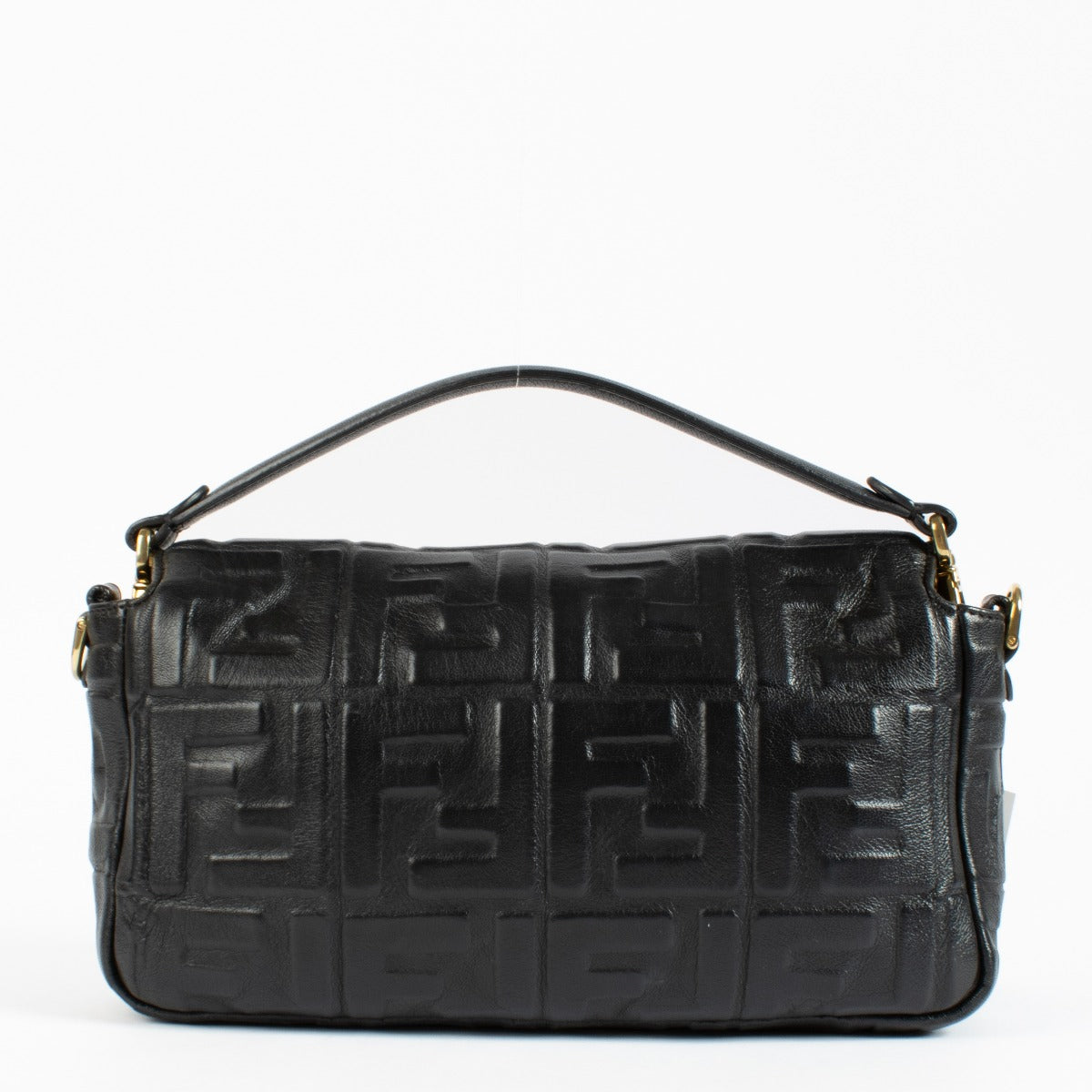 Fendi Black FF Embossed Leather Baguette Bag